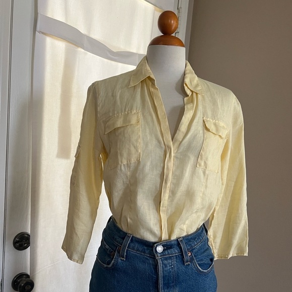 Vintage Max Studio 100% Linen Pale Yellow Button Down - Picture 1 of 5